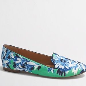 J Crew Green and Blue Floral Cora Flats