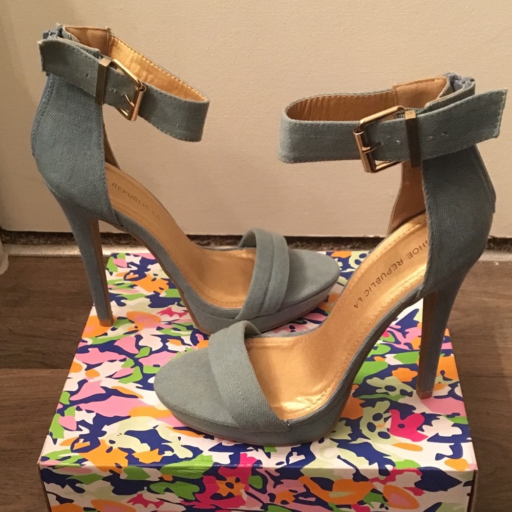 Denim two strap heels by Shoe Republic LA!