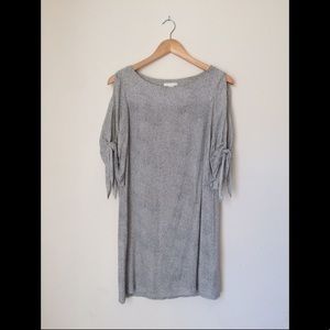 Dotted Shift Dress w/ Knotted Sleeves