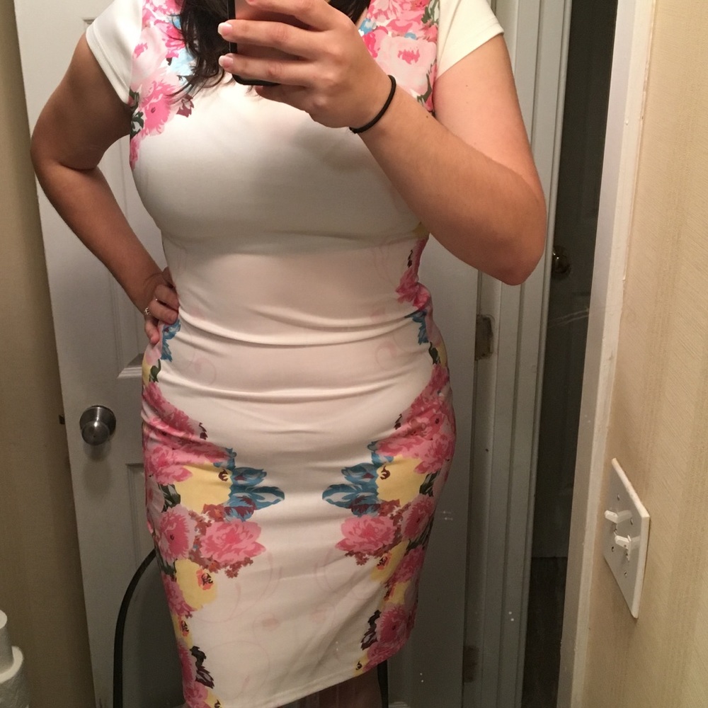 White/floral bodycon (body conscious) dress