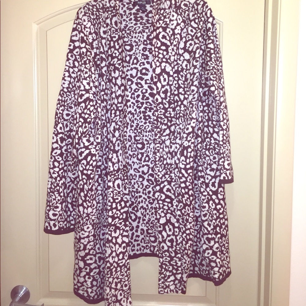 Plus Size Animal Print Cardigan with Shawl Collar
