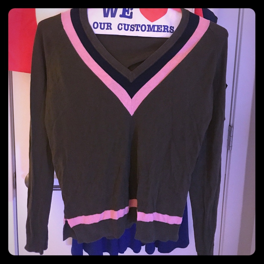 Olive and pink piping collegiate sweater