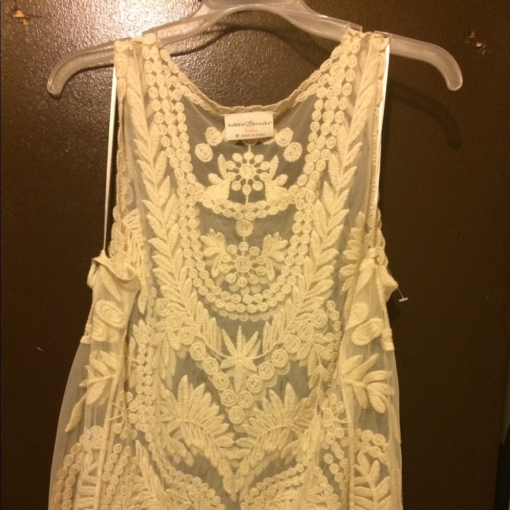 Cream colored sheer embroidered tank