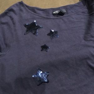 Long sleeve navy T with star sequins - Gap