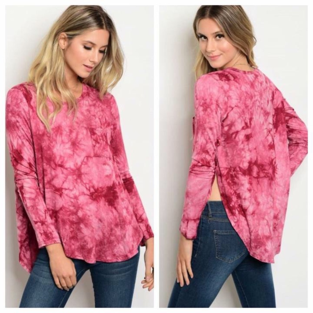Cranberry Tie Dye Split Top