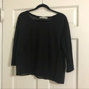 Sheer Black Silk 3/4 Sleeve Blouse