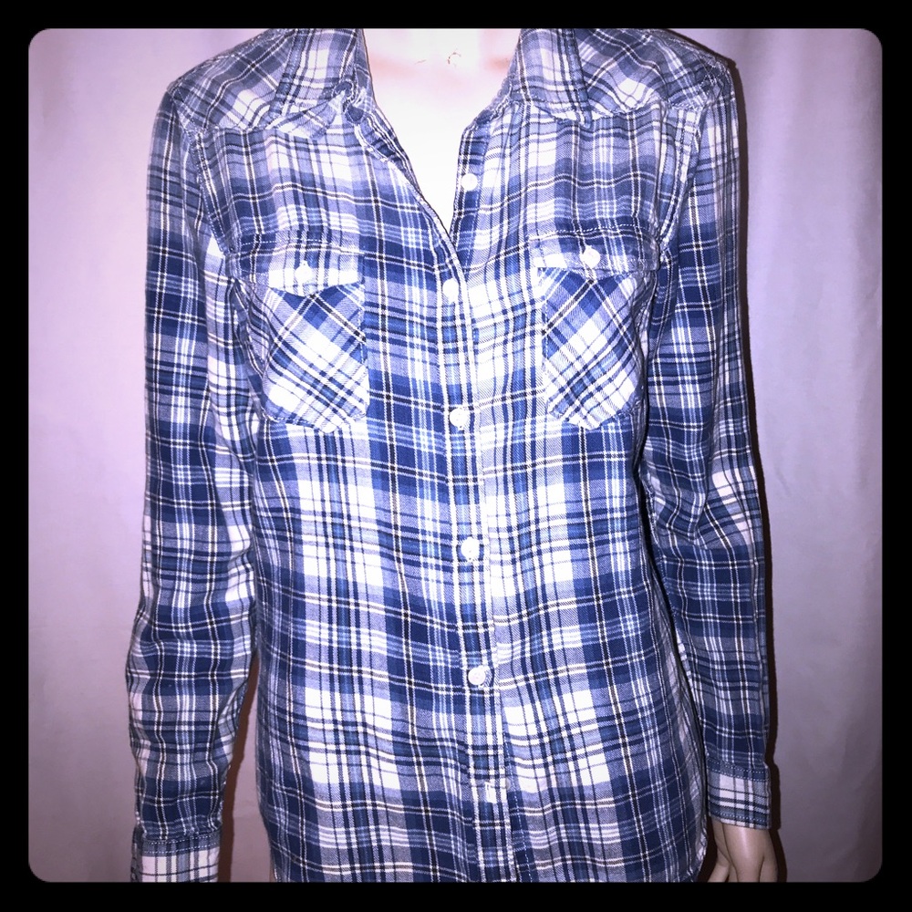 Gap Flannel Chambray Button Down With Denim Trim L - image 1