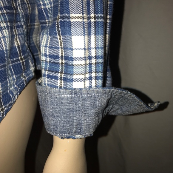 Gap flannel chambray button down with denim trim L - Picture 2 of 6
