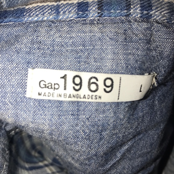 Gap flannel chambray button down with denim trim L - Picture 5 of 6
