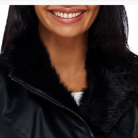 Dennis Basso Vest Leather Moto Faux Fur Sleeveless - Picture 5 of 7