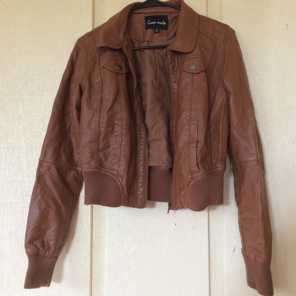 Haute Monde Faux Leather Bomber Jacket (M)