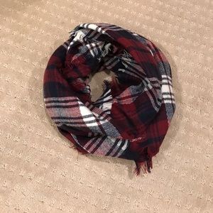 Navy & burgundy plaid infinity scarf