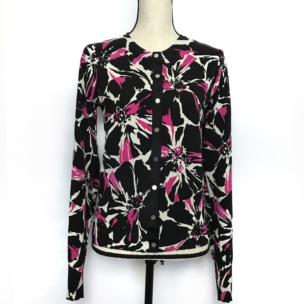 {Anne Klein} Floral Snap Silk Blend Cardigan Sz M
