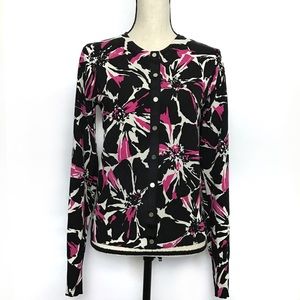 {Anne Klein} Floral Snap Silk Blend Cardigan Sz M