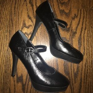 Black leather Mary Janes