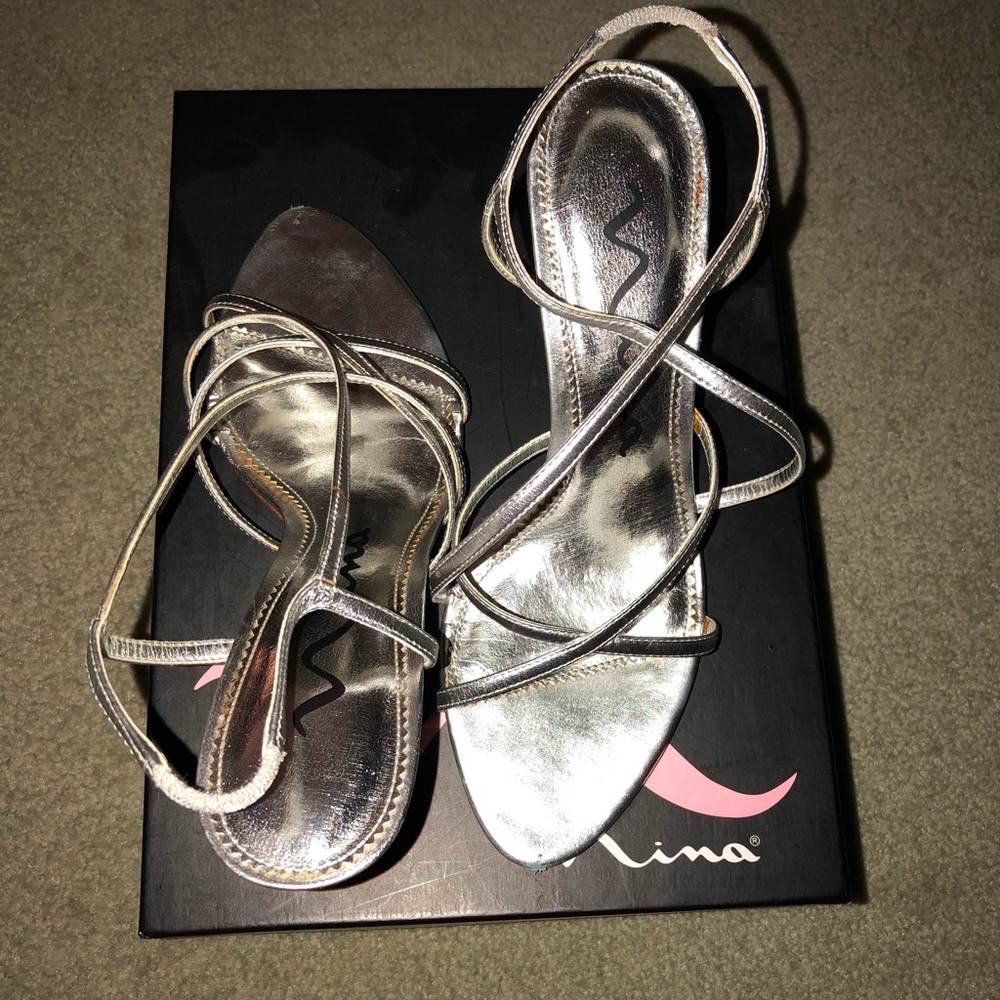NINA: Silver Leather Evening Shoes