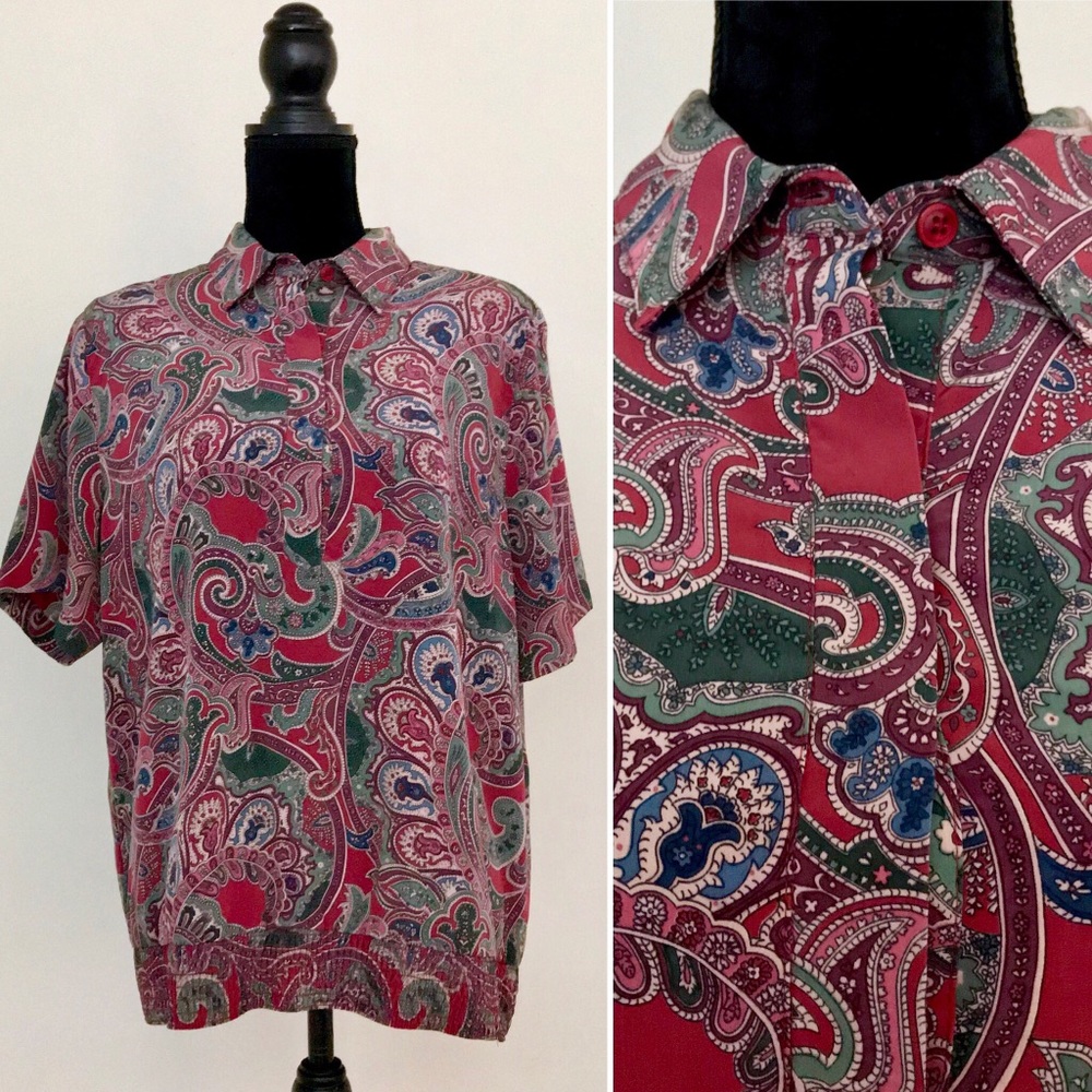 Vintage 80s Alfred Dunner Burgundy Paisley Top