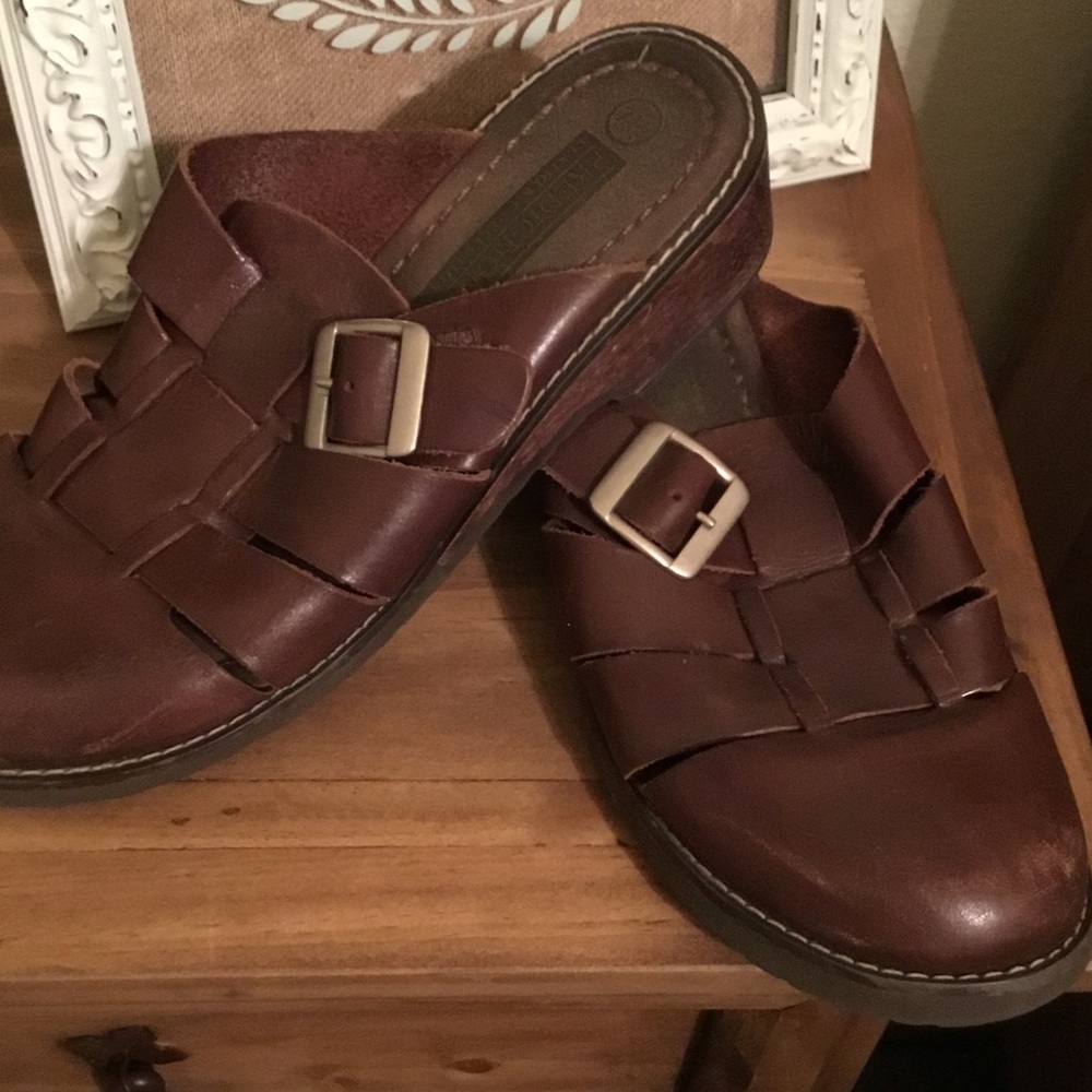 Brown slip ons