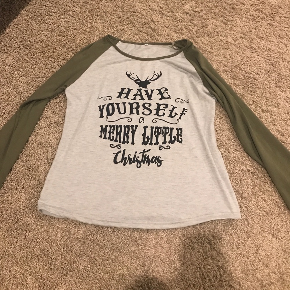 Green baseball sleeve Christmas shirt