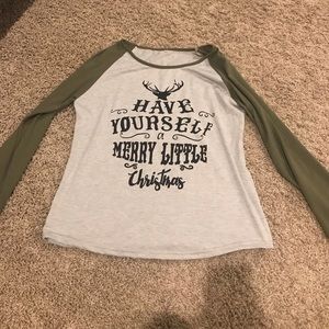 Green baseball sleeve Christmas shirt