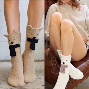 Fuzzy Bear Socks (Brown) (SUPER SOFT & COZY)