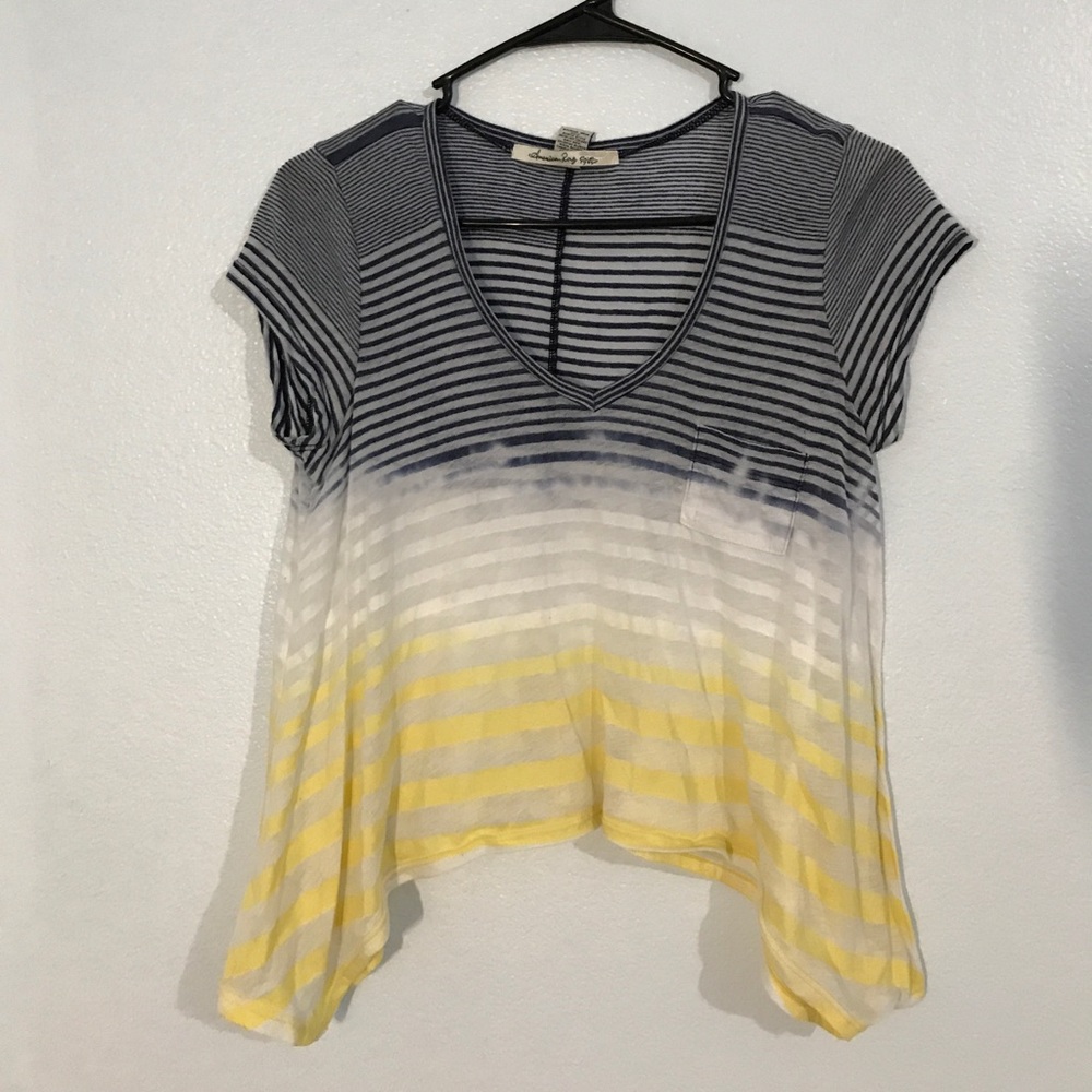 American Rag V Neck Cropped Style Tee Ombré Sheer