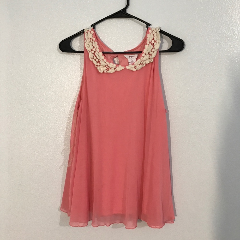 Candies Juniors L Coral Flowy Tank Floral Pink