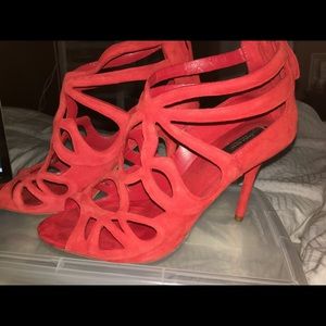 ZARA SUEDE RED STRAPPY HEELS SZ 40