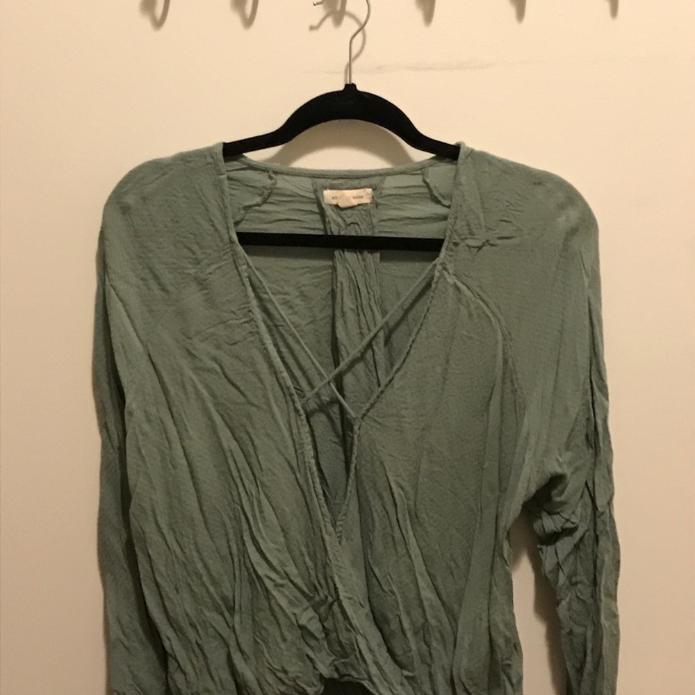 Silence + Noise Mayfair Sage Plunge Neck Top