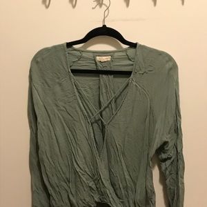 Silence + Noise Mayfair Sage Plunge Neck Top