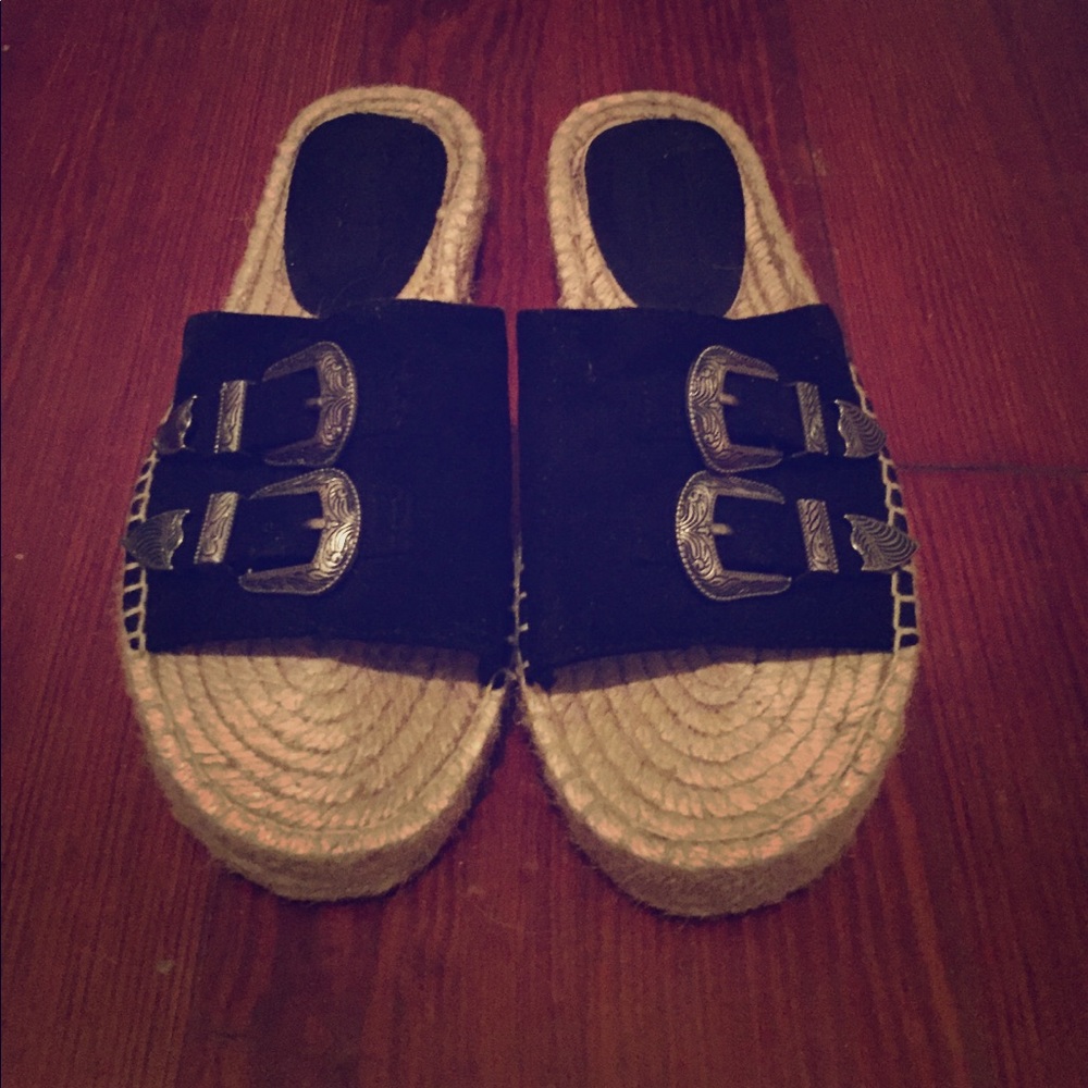 Faux Black Suede Espadrille Slides✨