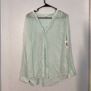 Women’s Sheer mint teal polo button up long sleeve