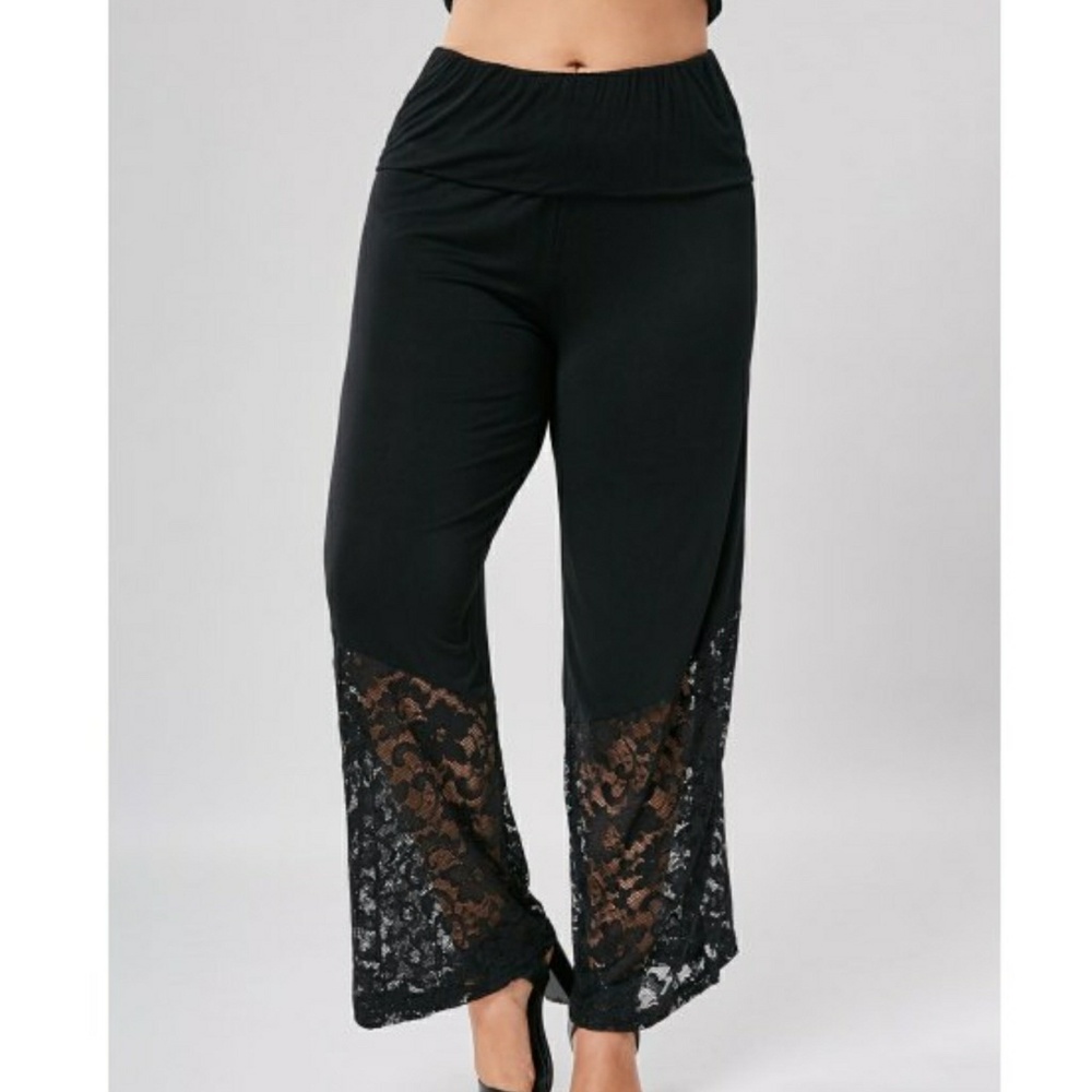 LACE TRIM WIDE LEG PANTS