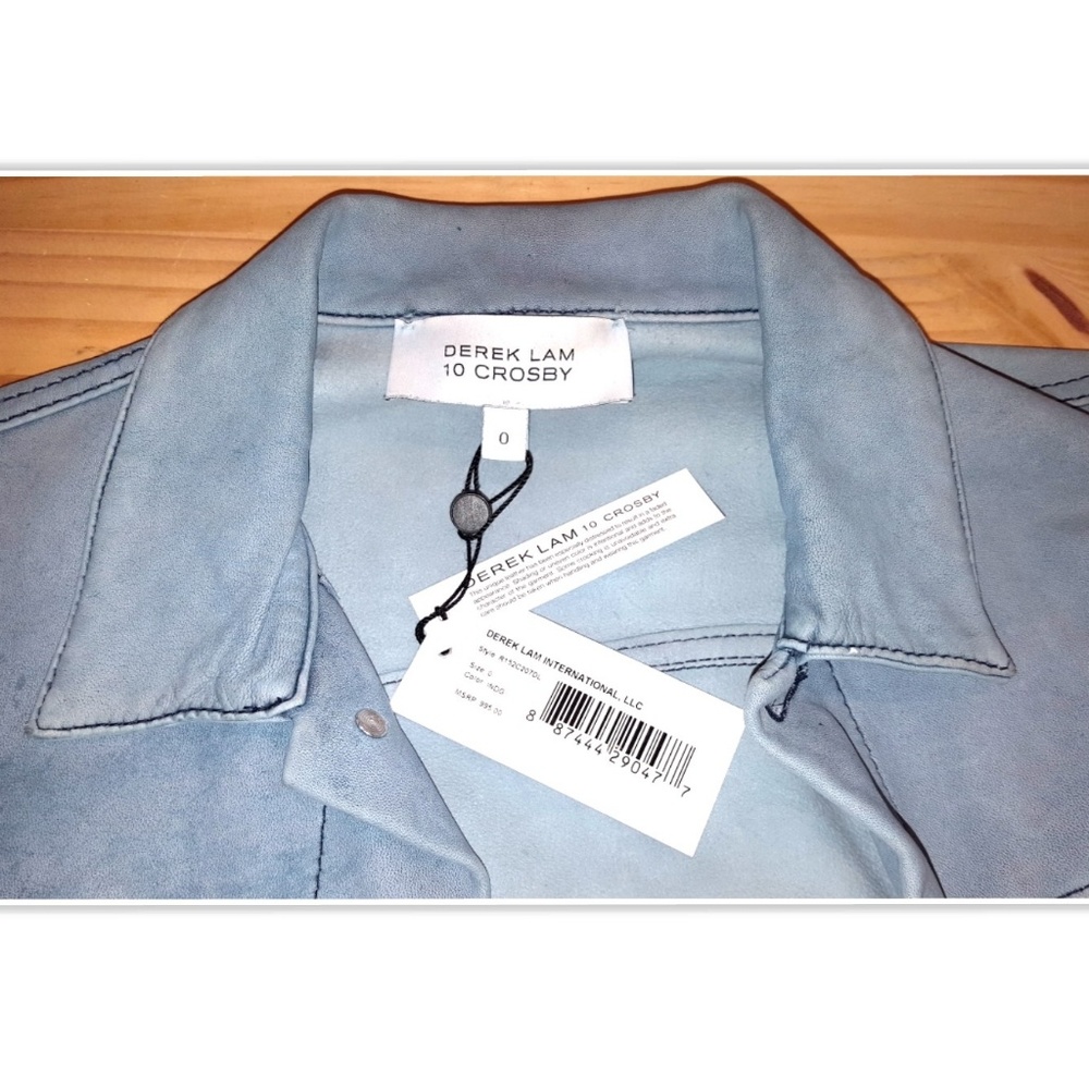 NEW Leather Derek Lam 10 Crosby Jean Jacket Blue - Picture 2 of 8