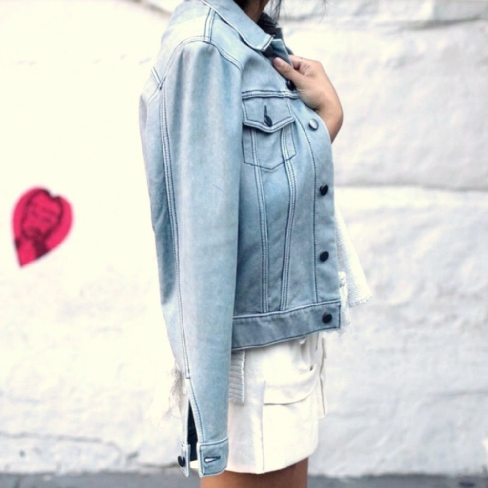 NEW Leather Derek Lam 10 Crosby Jean Jacket Blue