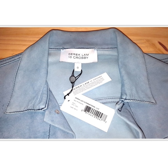 NEW Leather Derek Lam 10 Crosby Jean Jacket Blue - Picture 2 of 8