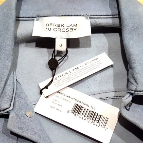 NEW Leather Derek Lam 10 Crosby Jean Jacket Blue - Picture 7 of 8