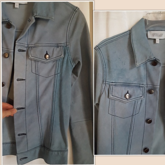 NEW Leather Derek Lam 10 Crosby Jean Jacket Blue - Picture 8 of 8