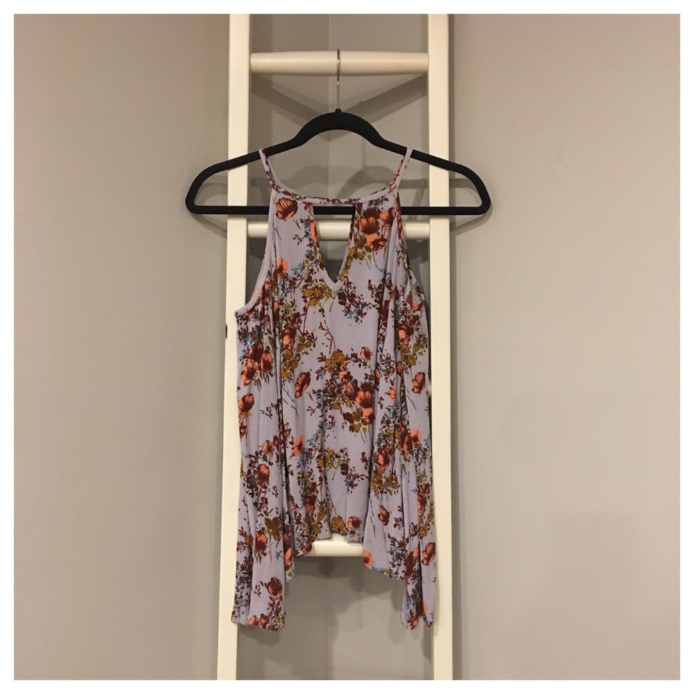 Floral Cold Shoulder High Neck Bell Sleeve Blouse