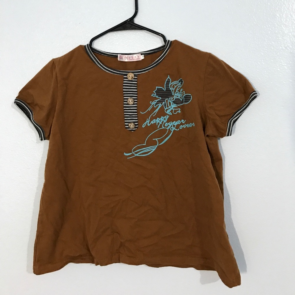 Brown Ringer New Year Button Stripe women’s shirt