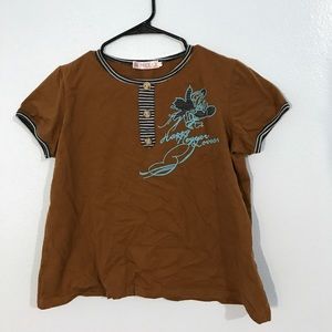 Brown Ringer New Year Button Stripe women’s shirt