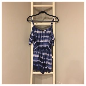 NWT Blue White Tie Dye Cold Shoulder Lace Romper S