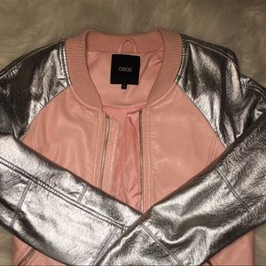 Pink Leather & Metallic Silver Asos Women Bomber.