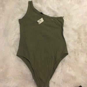 Olive green one shoulder bodysuit