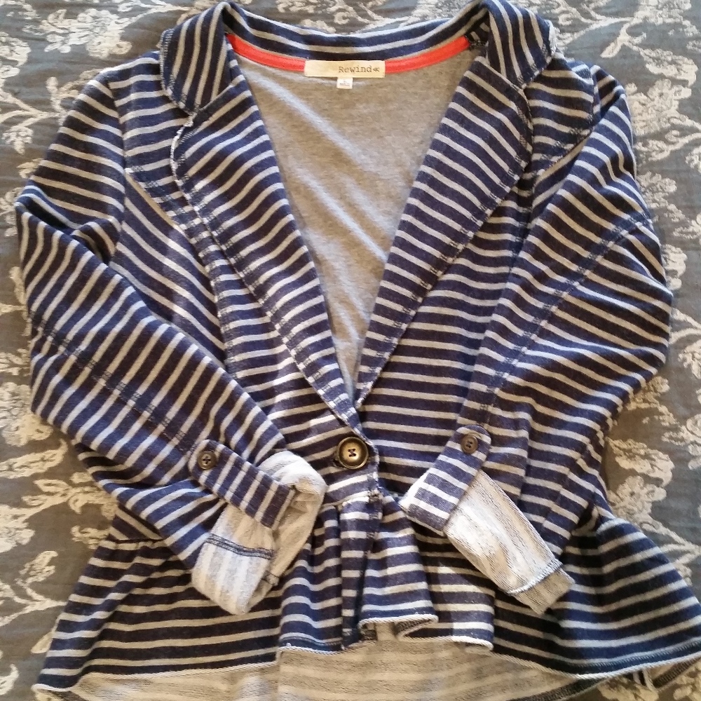 Rewind Navy & Grey Striped Blazer 3/4 sleeve