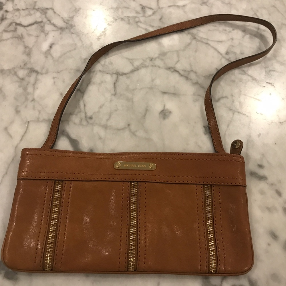 Michael Michael Kors dark camel leather clutch