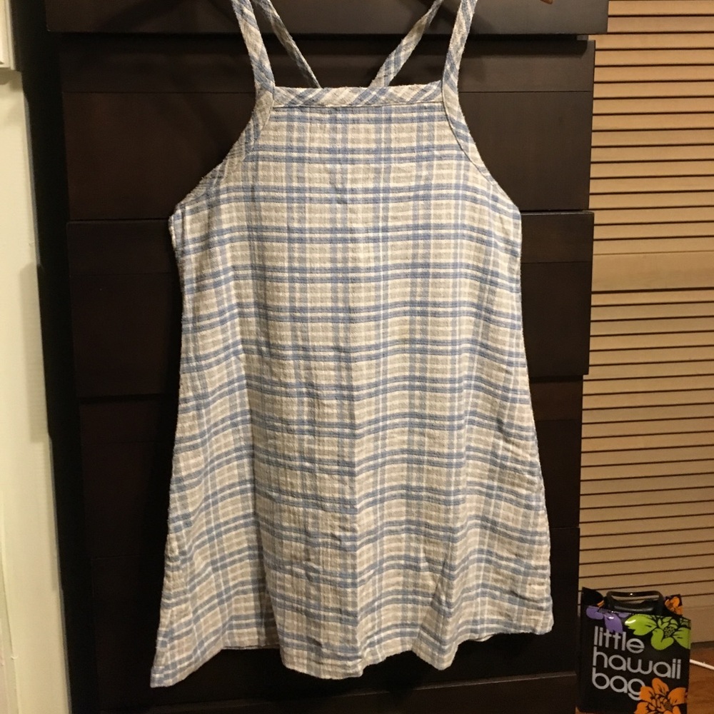 Plaid blue/grey/white romper