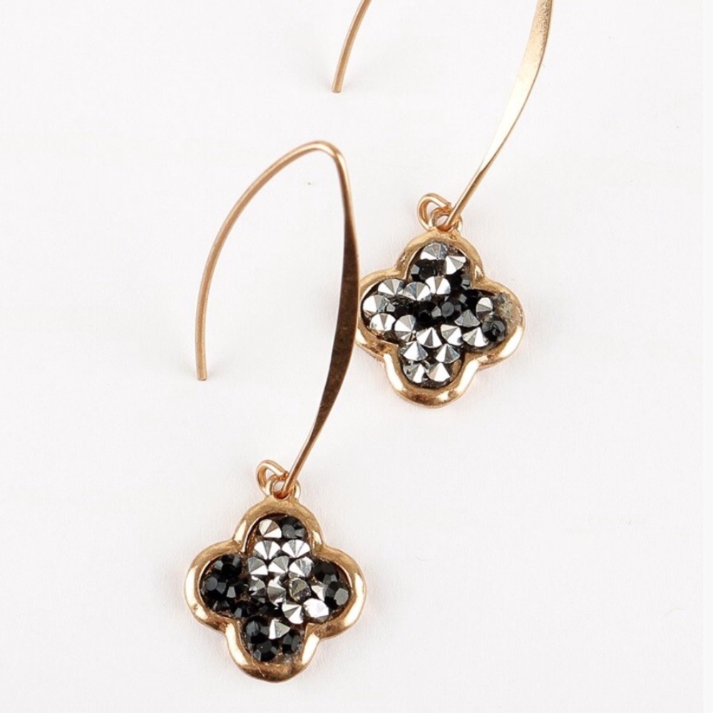 Hematite Druzy Clover Earrings w Kidney Ear Wires