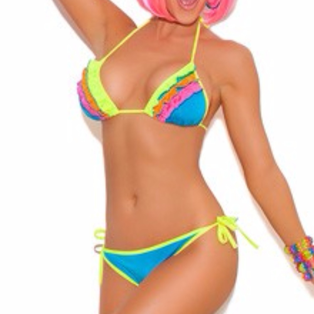 Neon Nites Ruffle Bra and and Panty Set. Brand New