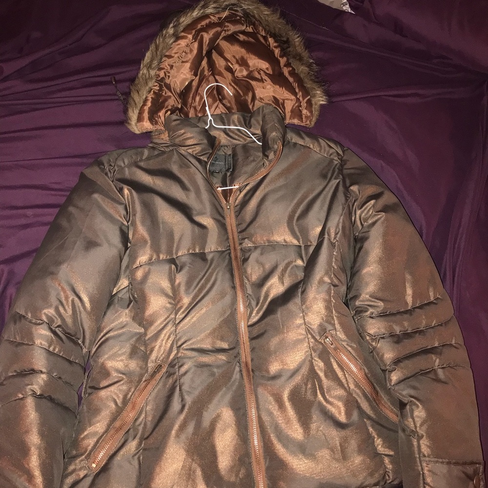 Metallic brown puffer jacket